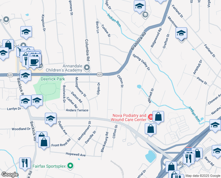 map of restaurants, bars, coffee shops, grocery stores, and more near 5221 Monroe Drive in Springfield