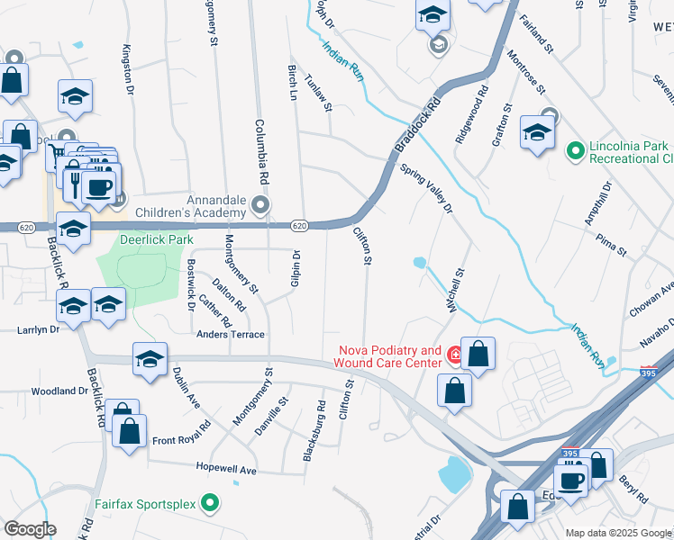 map of restaurants, bars, coffee shops, grocery stores, and more near 5221 Monroe Drive in Springfield