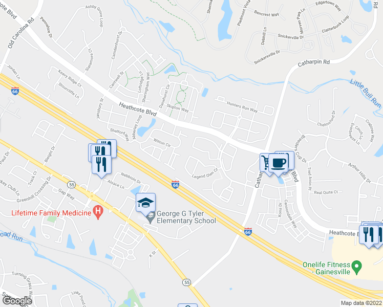 map of restaurants, bars, coffee shops, grocery stores, and more near 14317 Legend Glen Court in Gainesville