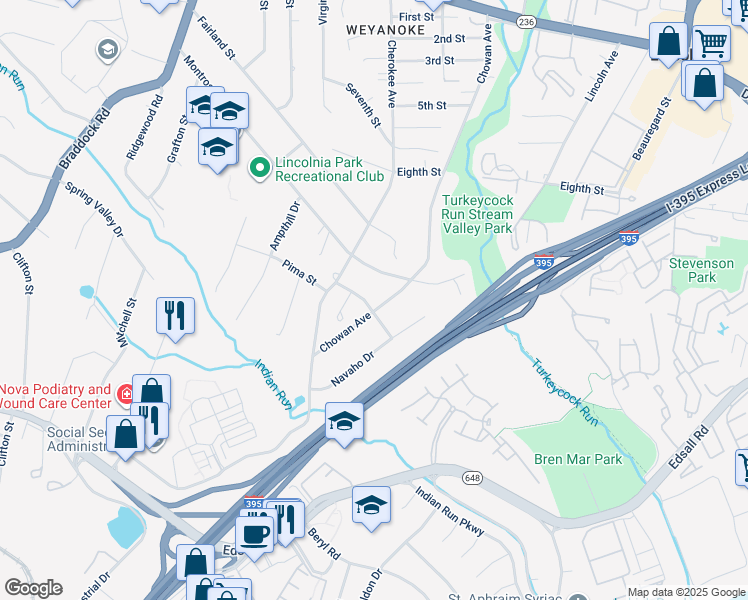 map of restaurants, bars, coffee shops, grocery stores, and more near 5212 Chowan Avenue in Alexandria