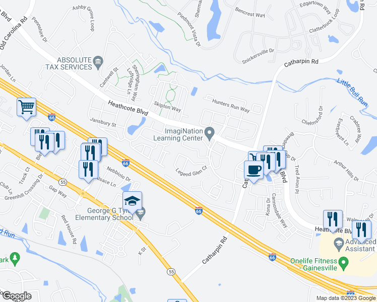 map of restaurants, bars, coffee shops, grocery stores, and more near 14307 Newbern Loop in Gainesville