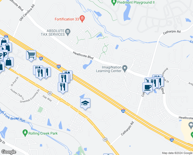 map of restaurants, bars, coffee shops, grocery stores, and more near 14514 Kylewood Way in Gainesville