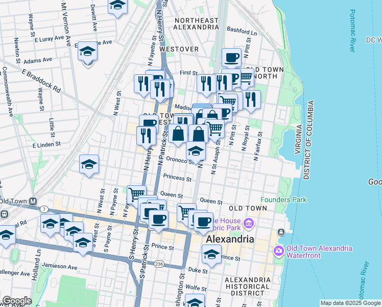map of restaurants, bars, coffee shops, grocery stores, and more near 101 Independence Avenue Southeast in Washington