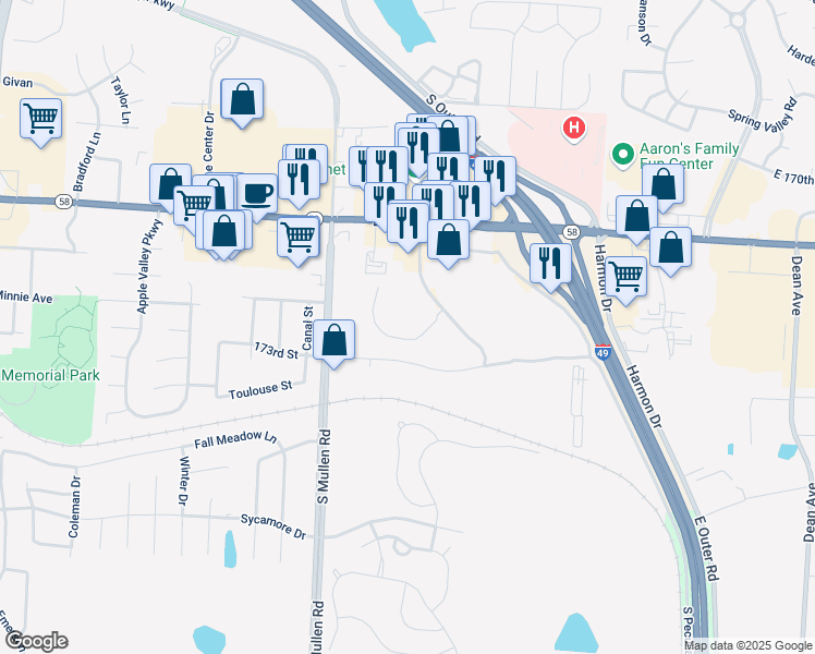 map of restaurants, bars, coffee shops, grocery stores, and more near 200 Cunningham Parkway in Belton