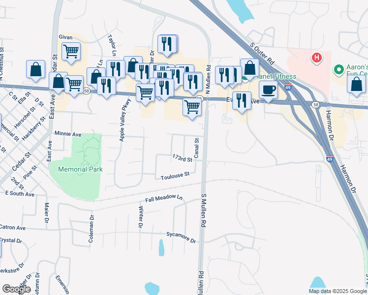 map of restaurants, bars, coffee shops, grocery stores, and more near 201 Conti Court in Belton