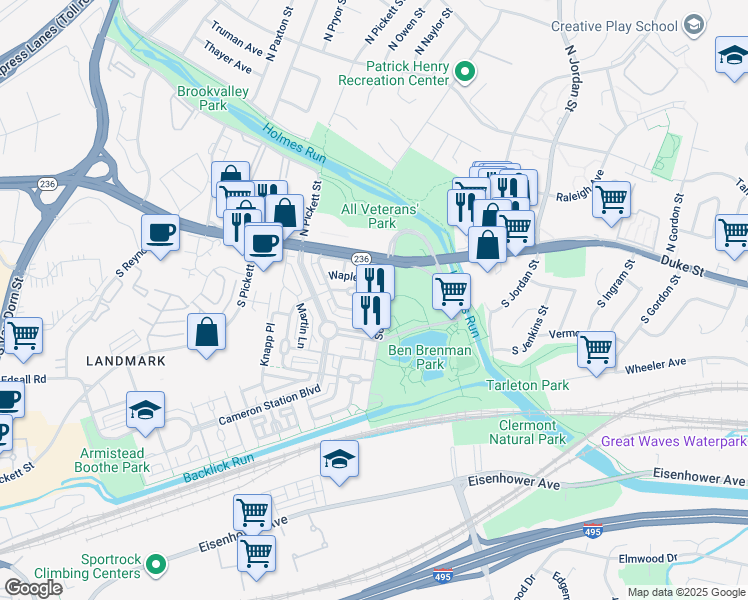 map of restaurants, bars, coffee shops, grocery stores, and more near 4906 John Ticer Drive in Alexandria