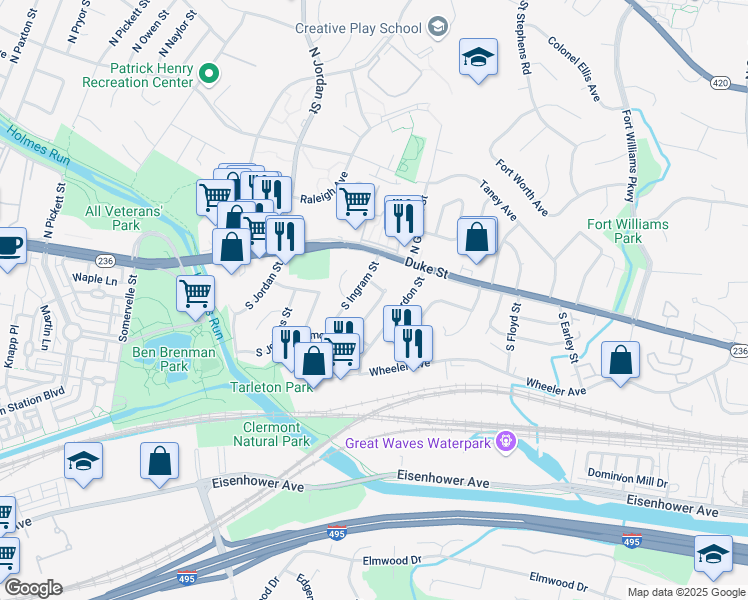 map of restaurants, bars, coffee shops, grocery stores, and more near 29 South Hudson Street in Alexandria