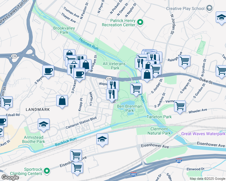 map of restaurants, bars, coffee shops, grocery stores, and more near 4906 John Ticer Drive in Alexandria