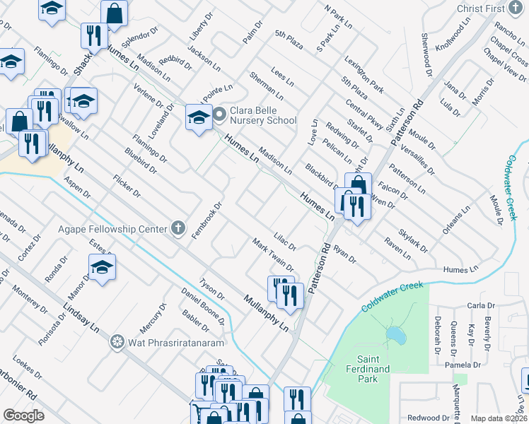 map of restaurants, bars, coffee shops, grocery stores, and more near 865 Iris Drive in Florissant