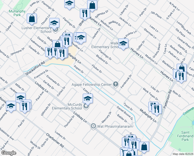 map of restaurants, bars, coffee shops, grocery stores, and more near 1280 Flicker Drive in Florissant