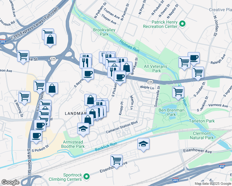 map of restaurants, bars, coffee shops, grocery stores, and more near 108 South Pickett Street in Alexandria