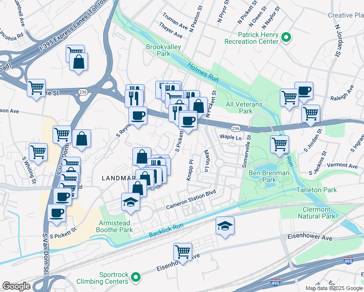 map of restaurants, bars, coffee shops, grocery stores, and more near 108 South Pickett Street in Alexandria