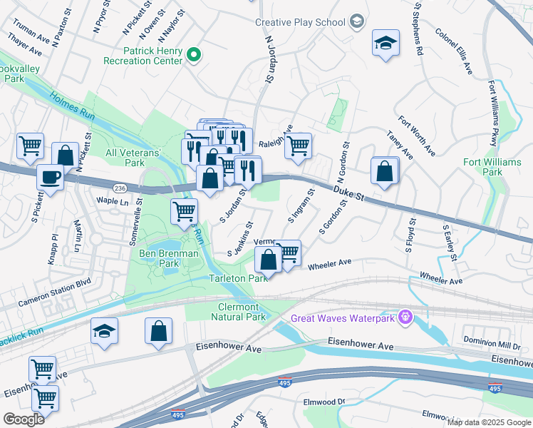 map of restaurants, bars, coffee shops, grocery stores, and more near 4432 Venable Avenue in Alexandria