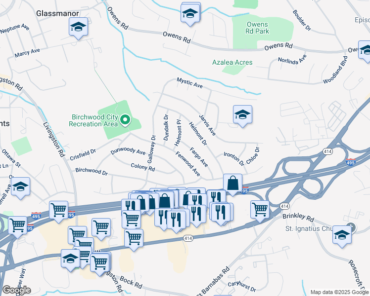map of restaurants, bars, coffee shops, grocery stores, and more near 5605 Fargo Avenue in Oxon Hill