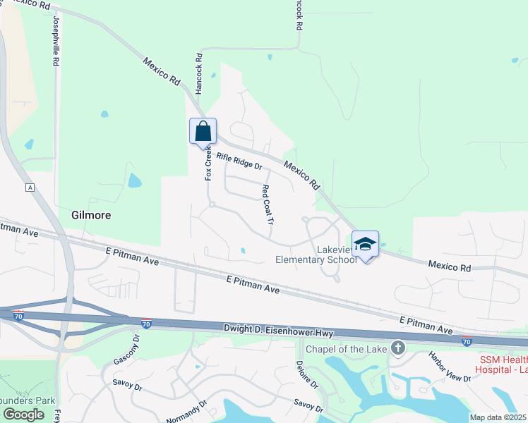 map of restaurants, bars, coffee shops, grocery stores, and more near 415 Red Coat Trail in O'Fallon