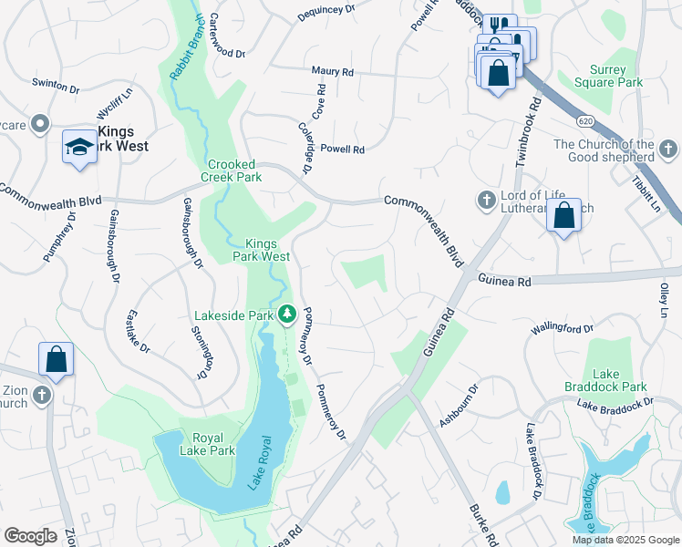 map of restaurants, bars, coffee shops, grocery stores, and more near 5135 Richardson Drive in Fairfax