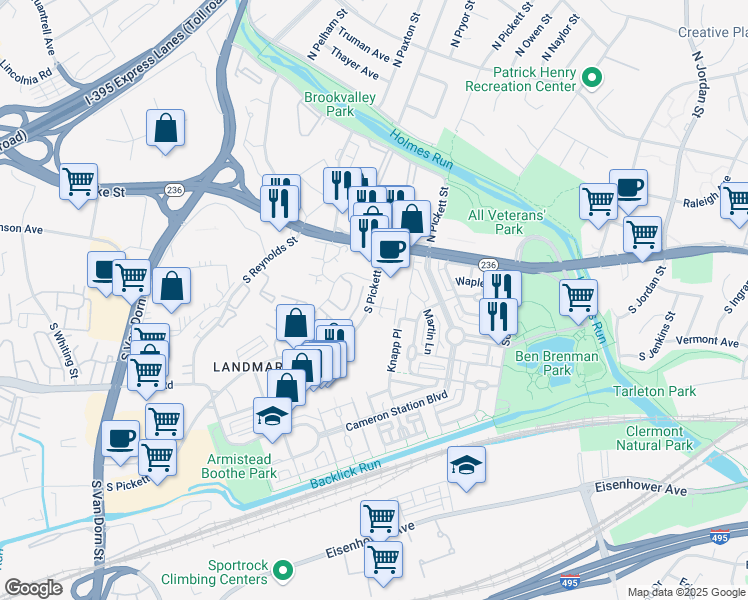 map of restaurants, bars, coffee shops, grocery stores, and more near 106 South Pickett Street in Alexandria
