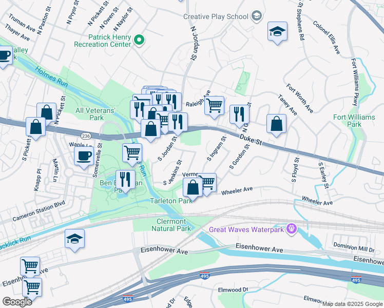 map of restaurants, bars, coffee shops, grocery stores, and more near 4432 Venable Avenue in Alexandria