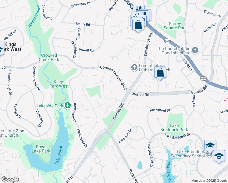 map of restaurants, bars, coffee shops, grocery stores, and more near 5205 Tamar Woods Court in Fairfax
