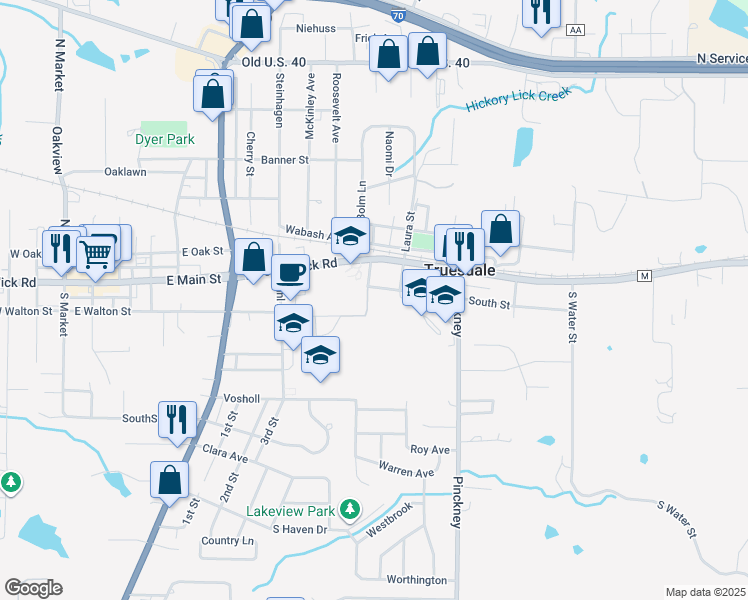 map of restaurants, bars, coffee shops, grocery stores, and more near 702 South Street in Warrenton