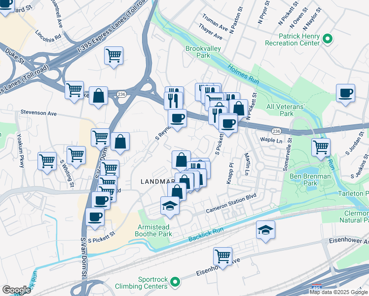 map of restaurants, bars, coffee shops, grocery stores, and more near 287 South Pickett Street in Alexandria