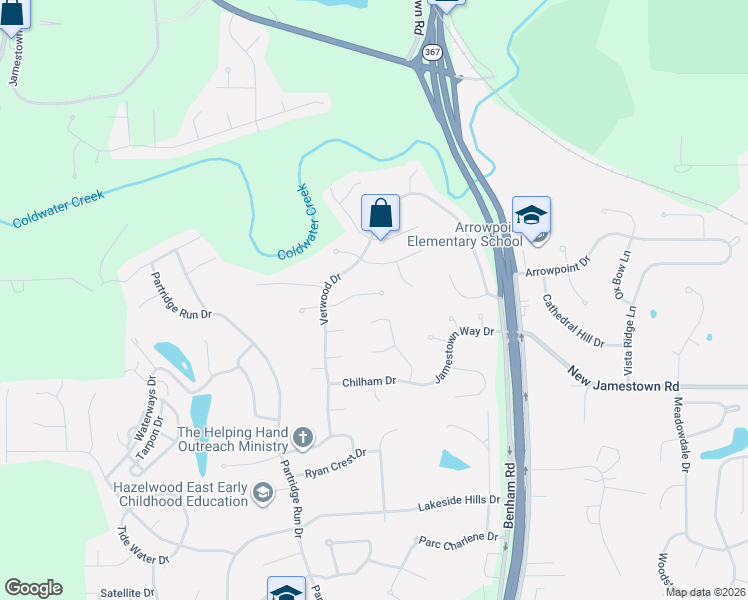 map of restaurants, bars, coffee shops, grocery stores, and more near 6787 Lesli Mari Court in Florissant