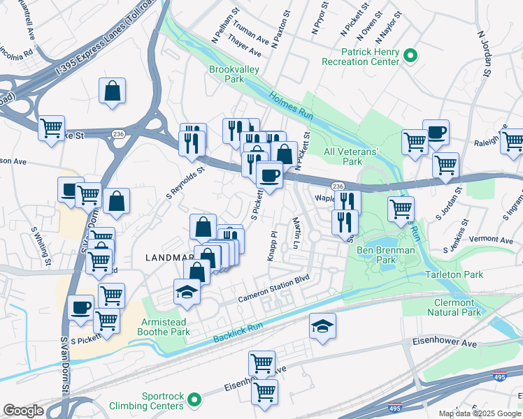 map of restaurants, bars, coffee shops, grocery stores, and more near 104 South Pickett Street in Alexandria