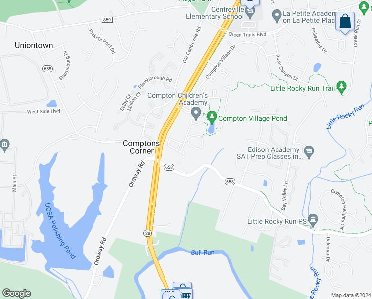 map of restaurants, bars, coffee shops, grocery stores, and more near 6855 Drifton Court in Centreville