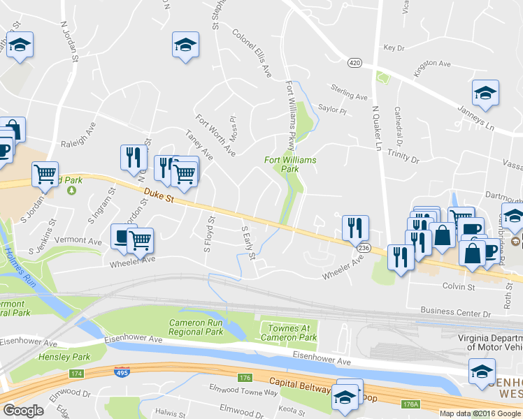 map of restaurants, bars, coffee shops, grocery stores, and more near 19 North Donelson Street in Alexandria
