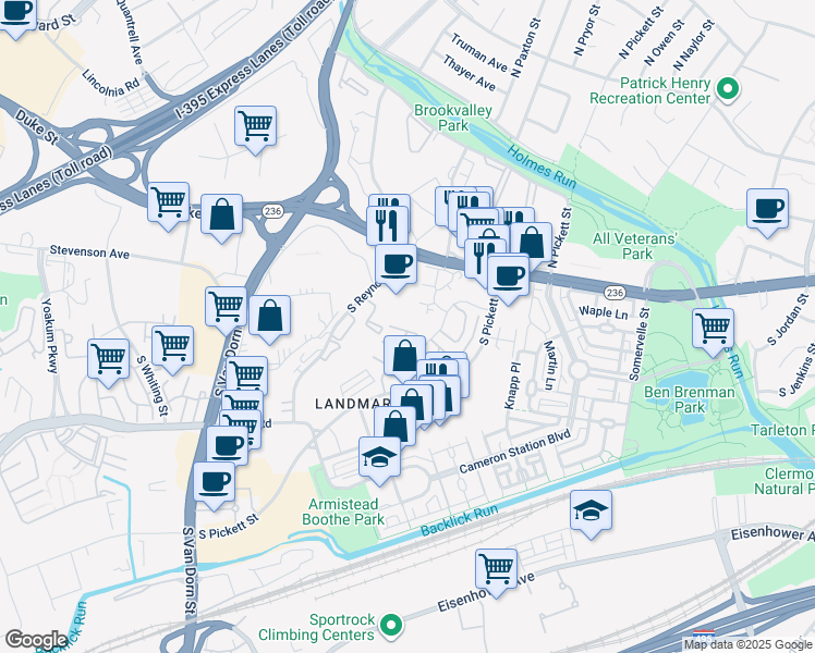 map of restaurants, bars, coffee shops, grocery stores, and more near 289 South Pickett Street in Alexandria