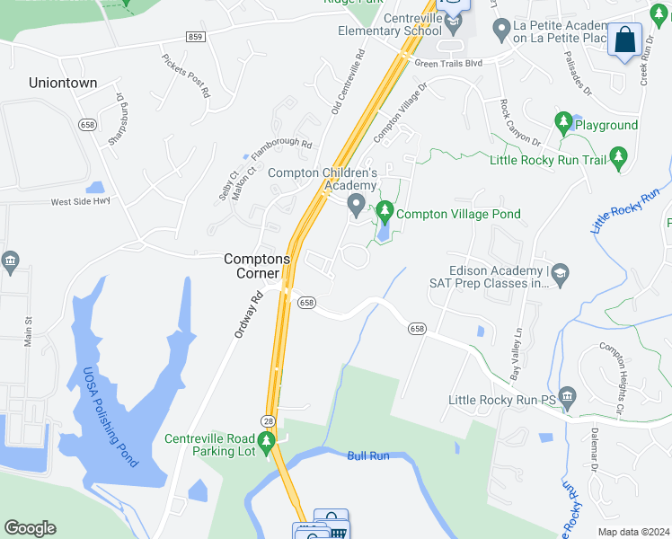 map of restaurants, bars, coffee shops, grocery stores, and more near 6853 Drifton Court in Centreville