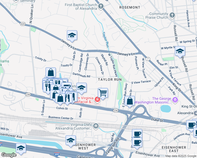 map of restaurants, bars, coffee shops, grocery stores, and more near 209 Vassar Place in Alexandria