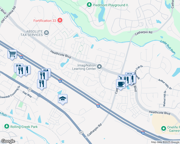 map of restaurants, bars, coffee shops, grocery stores, and more near 14310 Newbern Loop in Gainesville
