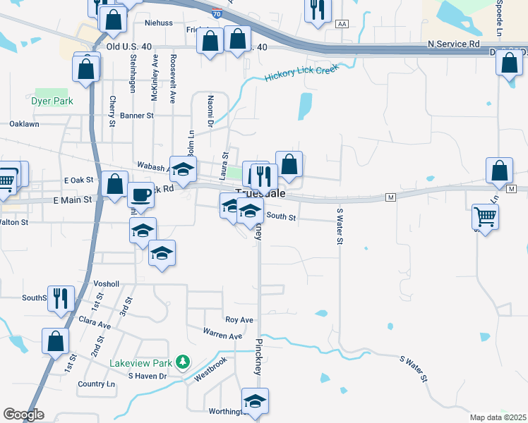 map of restaurants, bars, coffee shops, grocery stores, and more near in Truesdale