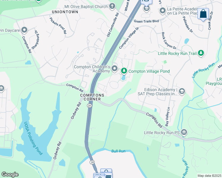 map of restaurants, bars, coffee shops, grocery stores, and more near 14308 Stonewater Court in Centreville