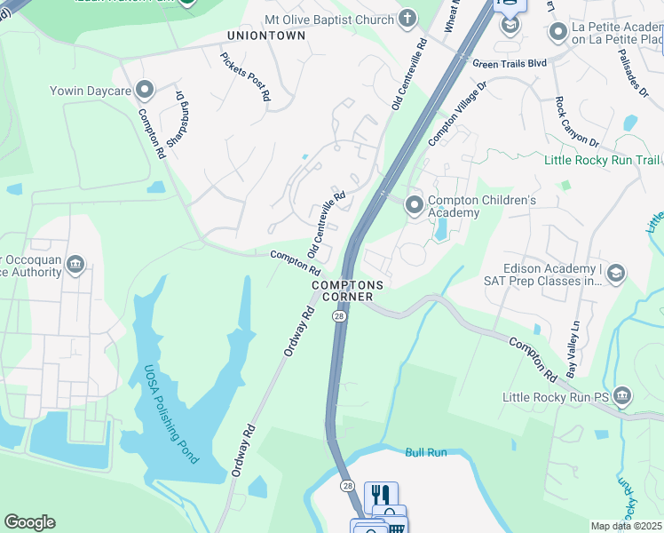 map of restaurants, bars, coffee shops, grocery stores, and more near 14505 Castleford Court in Centreville