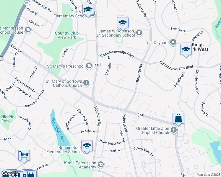 map of restaurants, bars, coffee shops, grocery stores, and more near 10434 Finchley Court in Fairfax