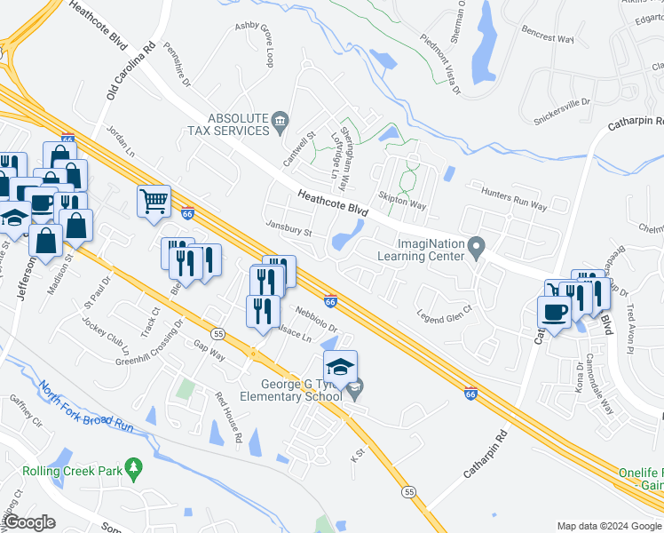 map of restaurants, bars, coffee shops, grocery stores, and more near 14487 Macon Grove Lane in Gainesville