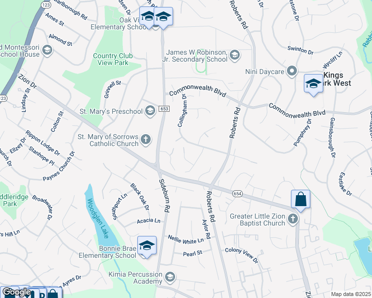 map of restaurants, bars, coffee shops, grocery stores, and more near 10434 Finchley Court in Fairfax