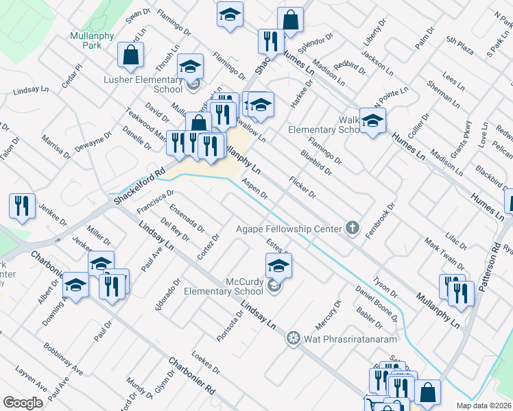 map of restaurants, bars, coffee shops, grocery stores, and more near 1440 Aspen Drive in Florissant