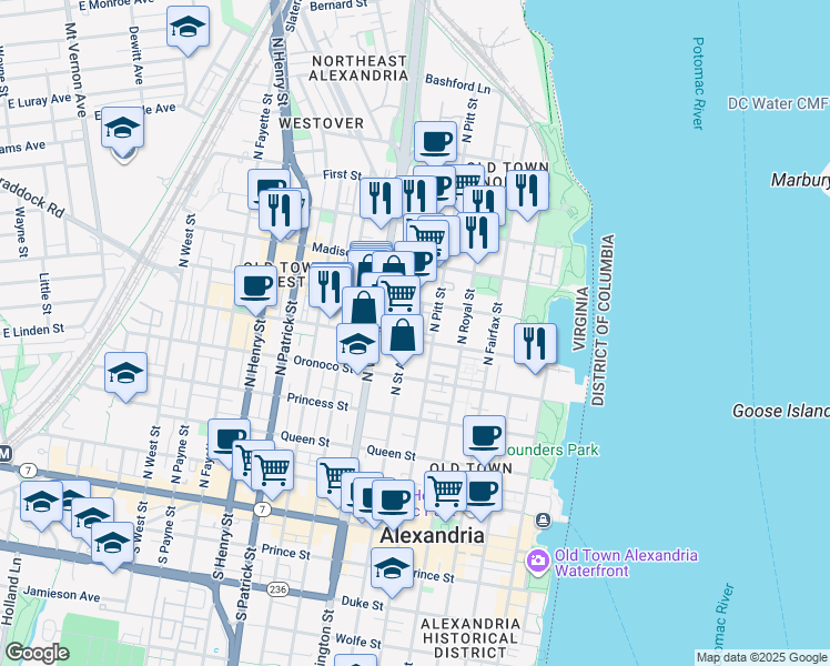map of restaurants, bars, coffee shops, grocery stores, and more near 101 Independence Avenue Southeast in Washington