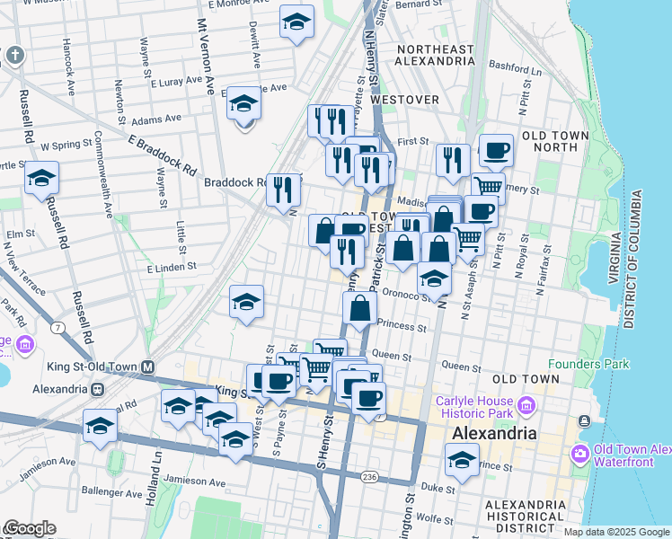 map of restaurants, bars, coffee shops, grocery stores, and more near 101 Independence Avenue Southeast in Washington