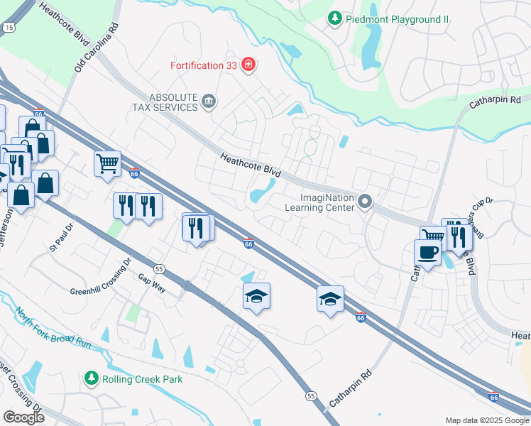 map of restaurants, bars, coffee shops, grocery stores, and more near 14574 Kylewood Way in Gainesville