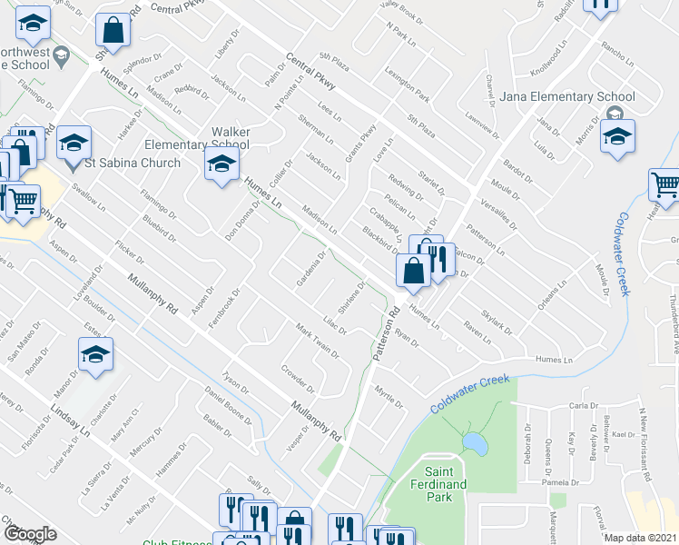 map of restaurants, bars, coffee shops, grocery stores, and more near 1905 Curtis Court in Florissant