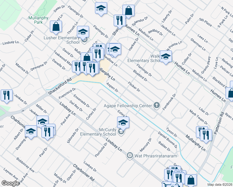 map of restaurants, bars, coffee shops, grocery stores, and more near 1440 Aspen Drive in Florissant