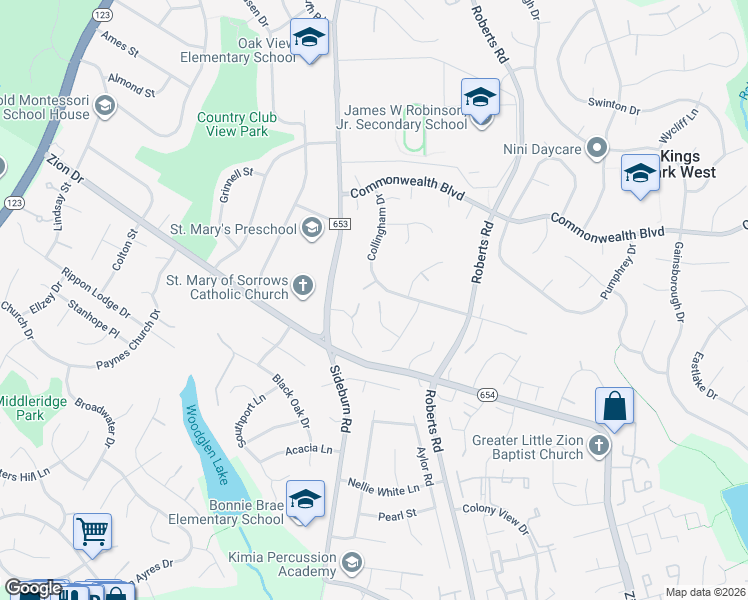 map of restaurants, bars, coffee shops, grocery stores, and more near 10435 Finchley Court in Fairfax