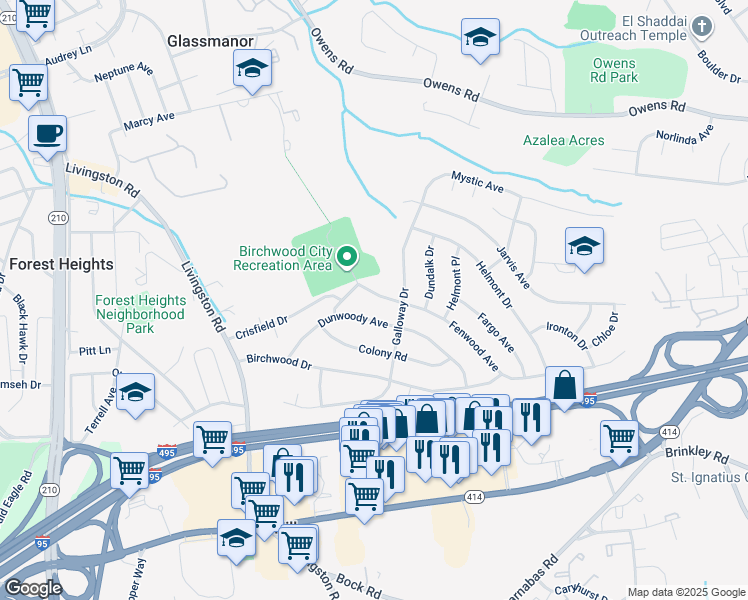 map of restaurants, bars, coffee shops, grocery stores, and more near 1407 Fenwood Avenue in Oxon Hill