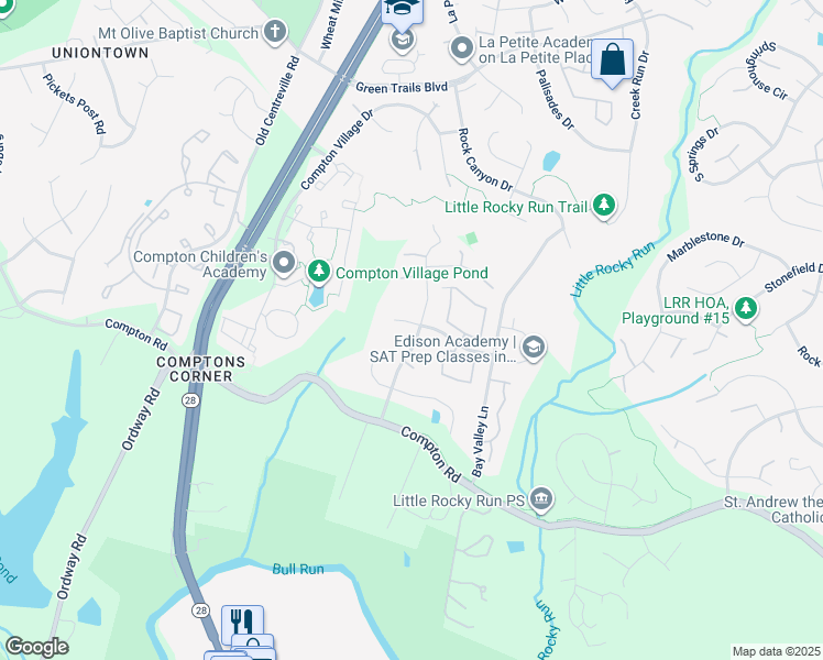 map of restaurants, bars, coffee shops, grocery stores, and more near 14251 Hart Forest Drive in Centreville