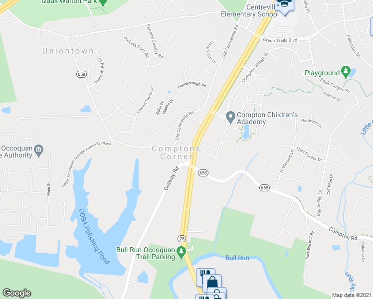 map of restaurants, bars, coffee shops, grocery stores, and more near 14515 Castleford Court in Centreville