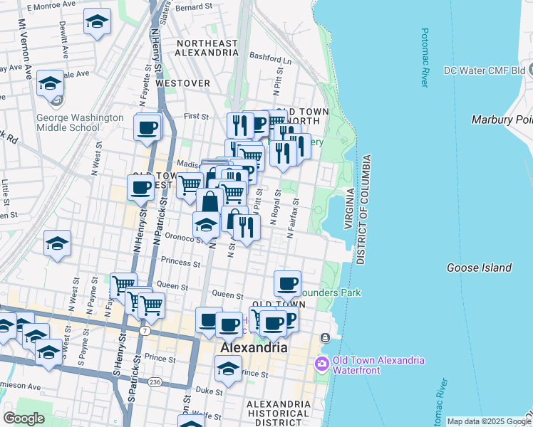 map of restaurants, bars, coffee shops, grocery stores, and more near 101 Independence Avenue Southeast in Washington